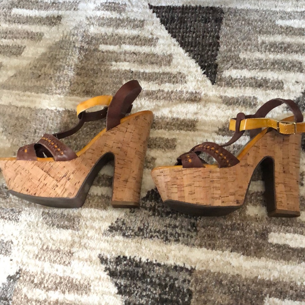 Bakers “ maygan” cork heel platform sandals with leather braid
